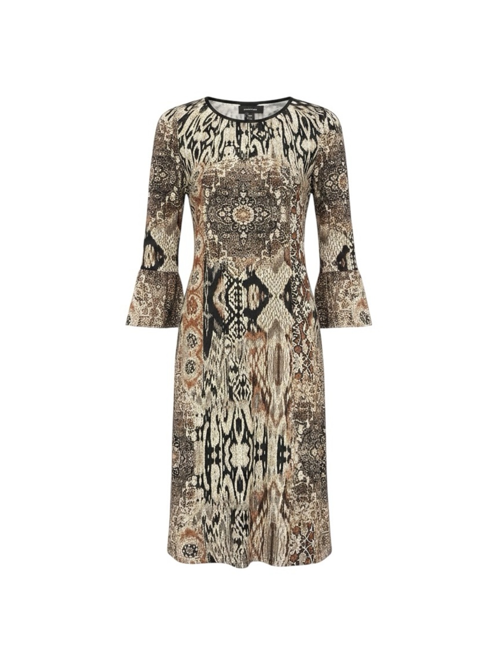 R&M Richards Neutral-Toned Printed Midi Dress in Cream and Brown - Picture 2 of 8